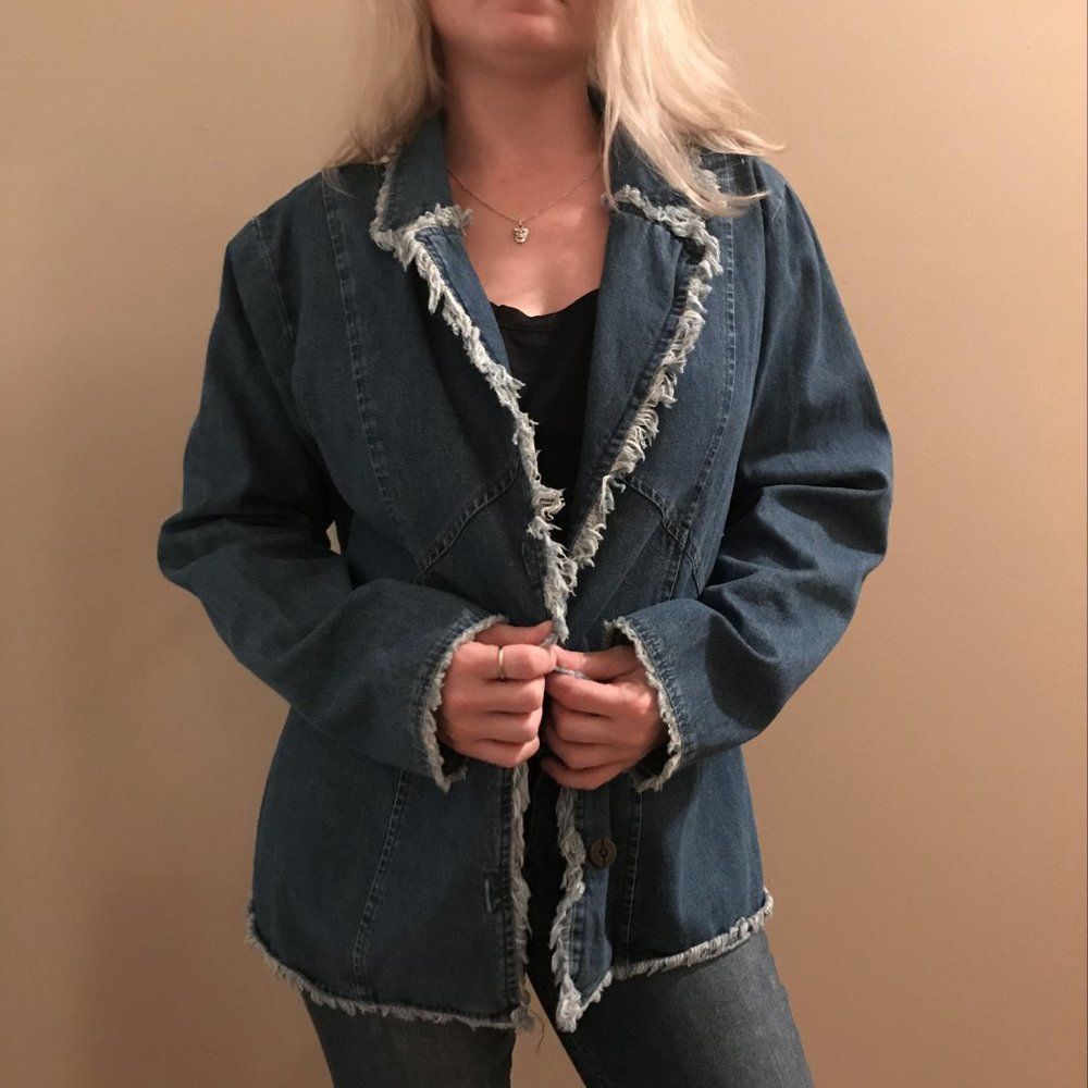 Vintage Lew Magram Raw Hem Fringe Denim Jacket - Picture 2 of 14